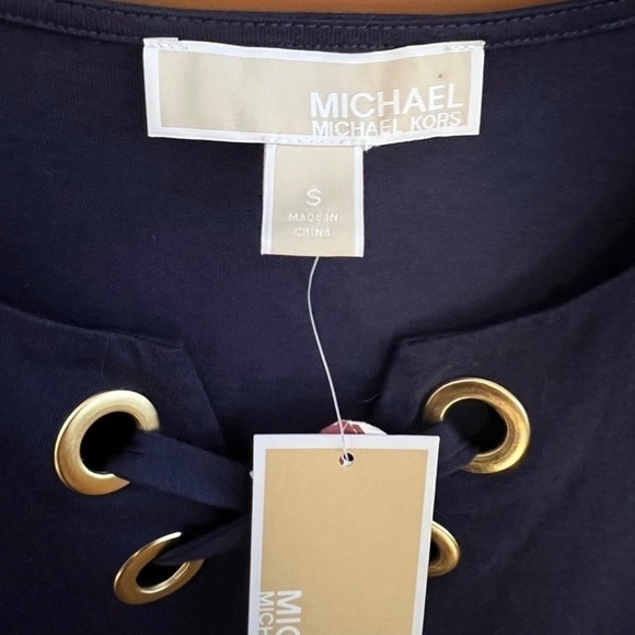 MICHAEL Kors Navy Cross Front Shirt with Gold Accents, Size Small- NWT - Picture 5 of 8